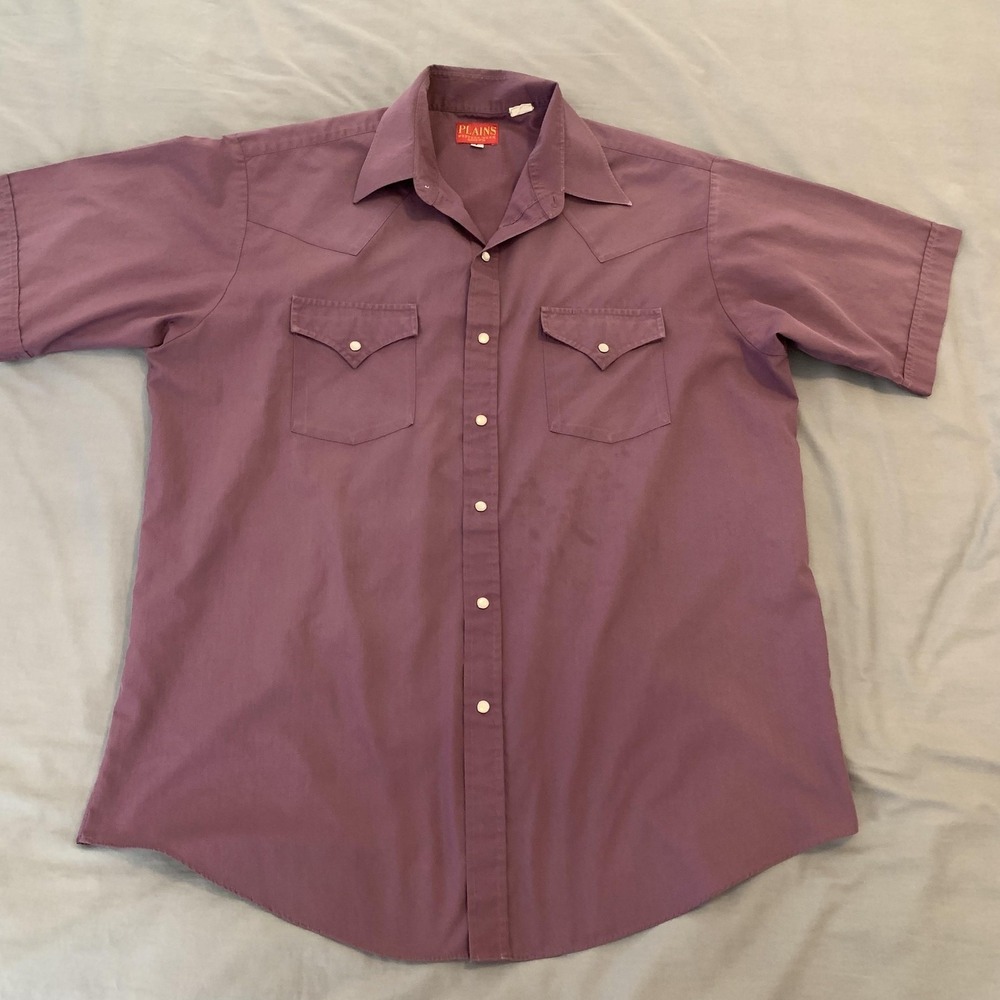 Plains Western Shirt Mens Large Purple Pearl Snap Short Sleeve Cowboy Casual